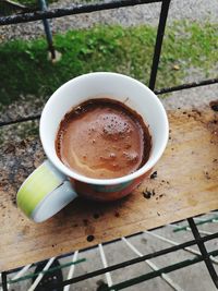 High angle view of coffee on table