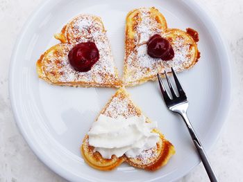 High angle view of cake in plate