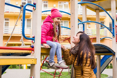 Mother and daughter at park