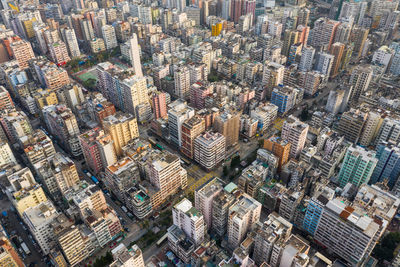 High angle view of city buildings