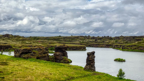 Scenic view of lake myvatn against sky