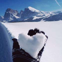 Close-up of ice cream on snowcapped mountains
