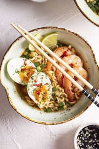 Asian ramen soup with shrimps