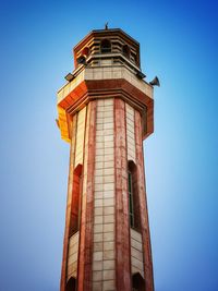 Low angle view of historical building against clear blue sky