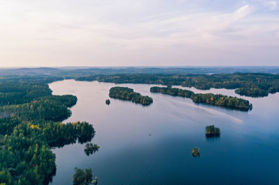 Aerial view with lakes, islands and forest in heinola, finland