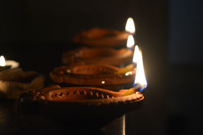 Oil lamps on diwali festival