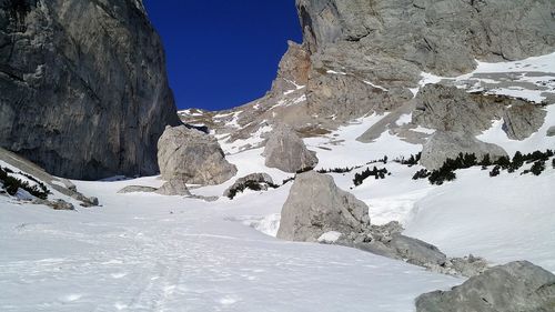 Scenic view of snow covered mountain against sky