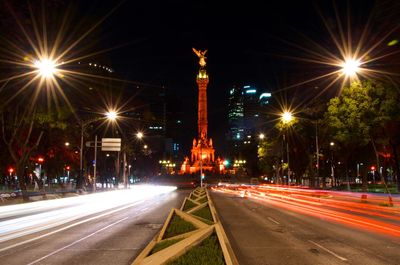 Light trails on city street at night