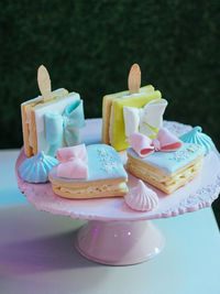 Close-up of dessert in plate on table