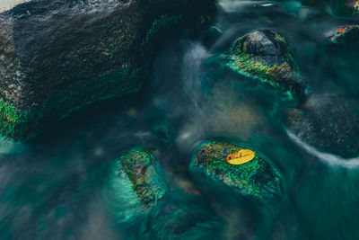 Close-up of water flowing through rocks