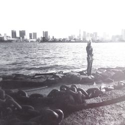 Woman looking at cityscape