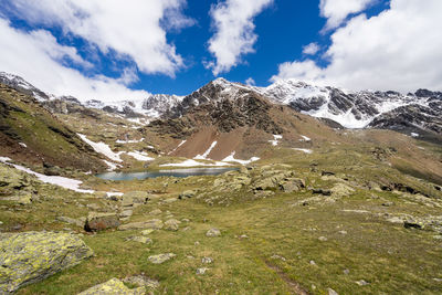 Scenic view of snowcapped mountains against sky