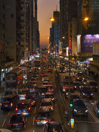 High angle view of traffic on city street at night