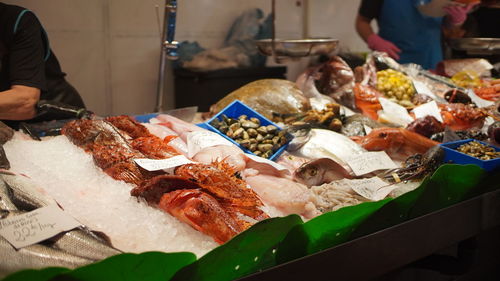 Close-up of seafood for sale at market stall