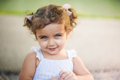 Portrait of cute girl with green eyes