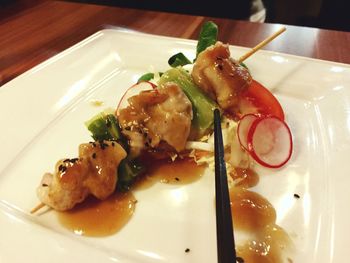 Close-up of sushi served in plate