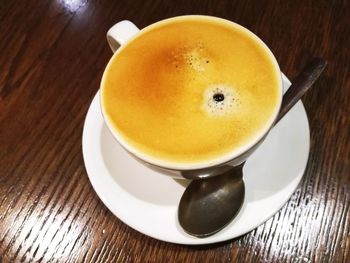 High angle view of coffee on table