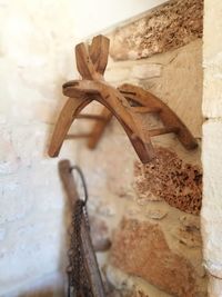 Close-up of rusty metal against wall