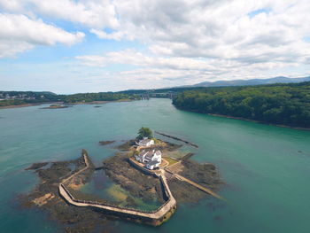 High angle view of river against sky