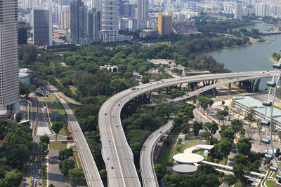 High angle view of elevated road and cityscape