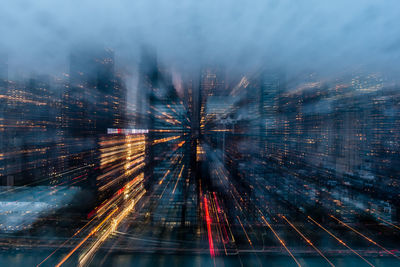 Light trails on road at night