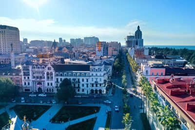 High angle view of buildings in city