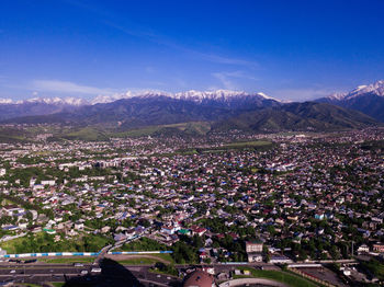 High angle shot of townscape against sky