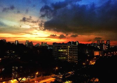 City skyline at sunset