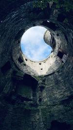 Low angle view of old tunnel wall