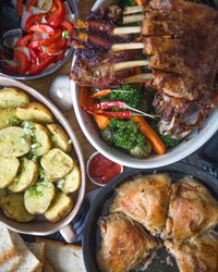 High angle view of food in tray