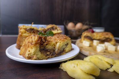Close-up of food in plate on table