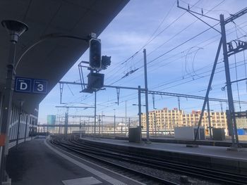 Railroad station platform against sky