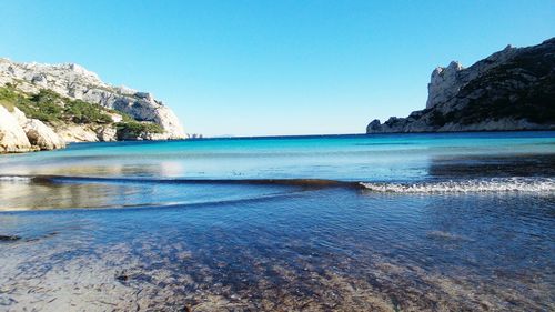 Scenic view of sea against clear sky