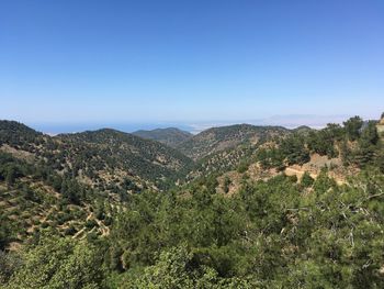 Scenic view of landscape against clear blue sky