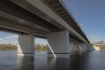 Low angle view of bridge over river against sky