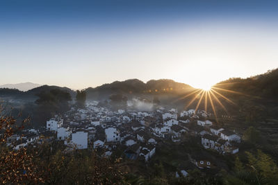 The mountain village sunrise scene