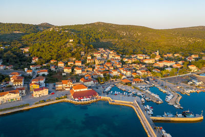 Aerial view of tkon town on pašman island, croatian adriatic