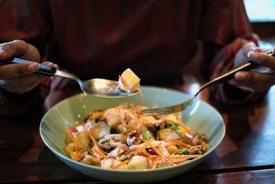 Close-up of meal served on table