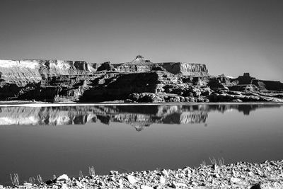 Reflection of buildings in lake