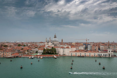 Aerial view of punta della dogana and salute church, venice, italy