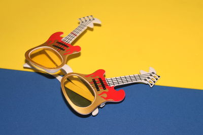 Close-up of toy guitars