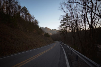 Empty road amidst trees against sky