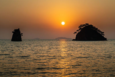 Scenic view of sea against sky during sunset