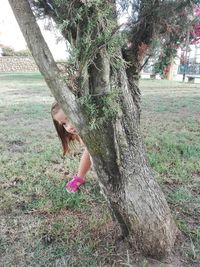 Man tree trunk