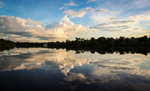 Panoramic view of lake against sky during sunset