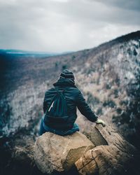 Rear view of person on mountain