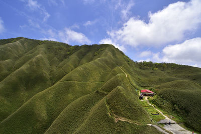 Scenic view of road amidst field against sky