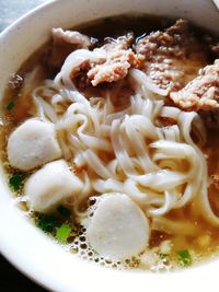 High angle view of soup in bowl