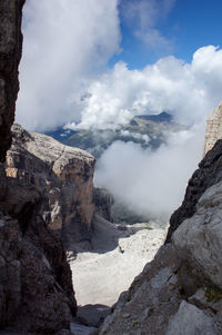 Scenic view of mountains against cloudy sky