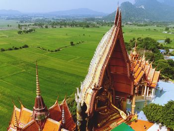 High angle view of temple outside building